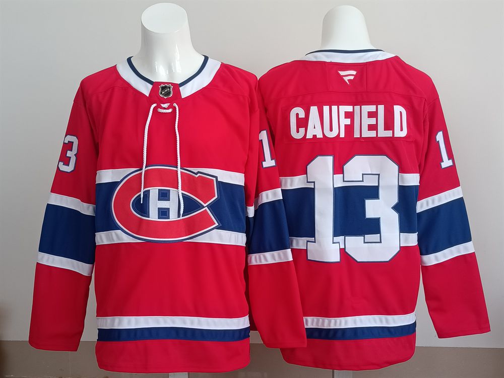 Men 2025 Montreal Canadiens #13 Caufield Red Fanatics Home Premium NHL Jersey style 1